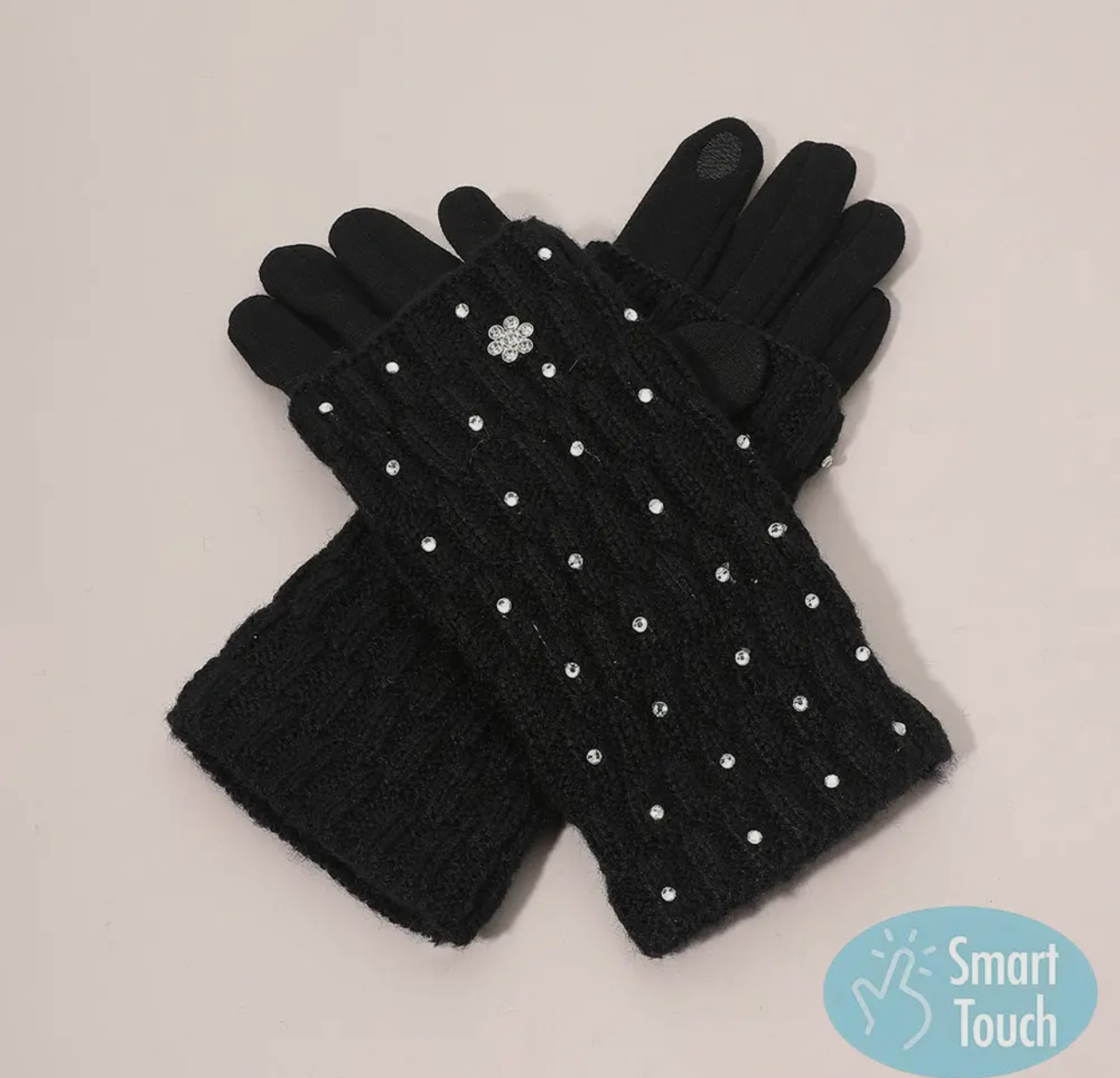 Rhinestone Point Smart Touch Knit Winter Gloves