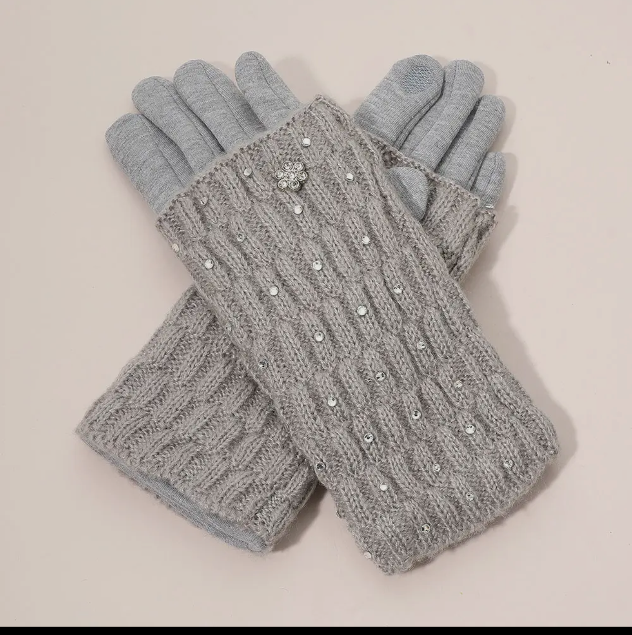Rhinestone Point Smart Touch Knit Winter Gloves