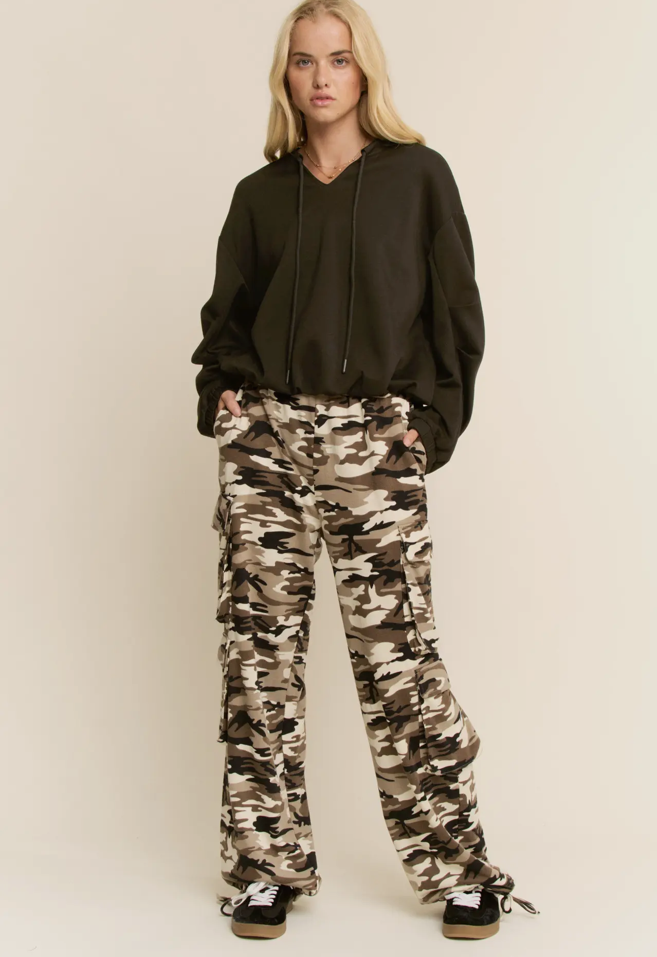 Camo French Terry Cloth Cargo Pocket Pants
