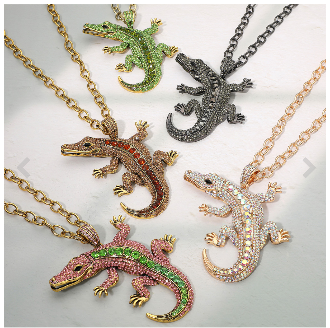 Bold Bling Studded Alligator Pendant Chunky Chain Statement Necklace