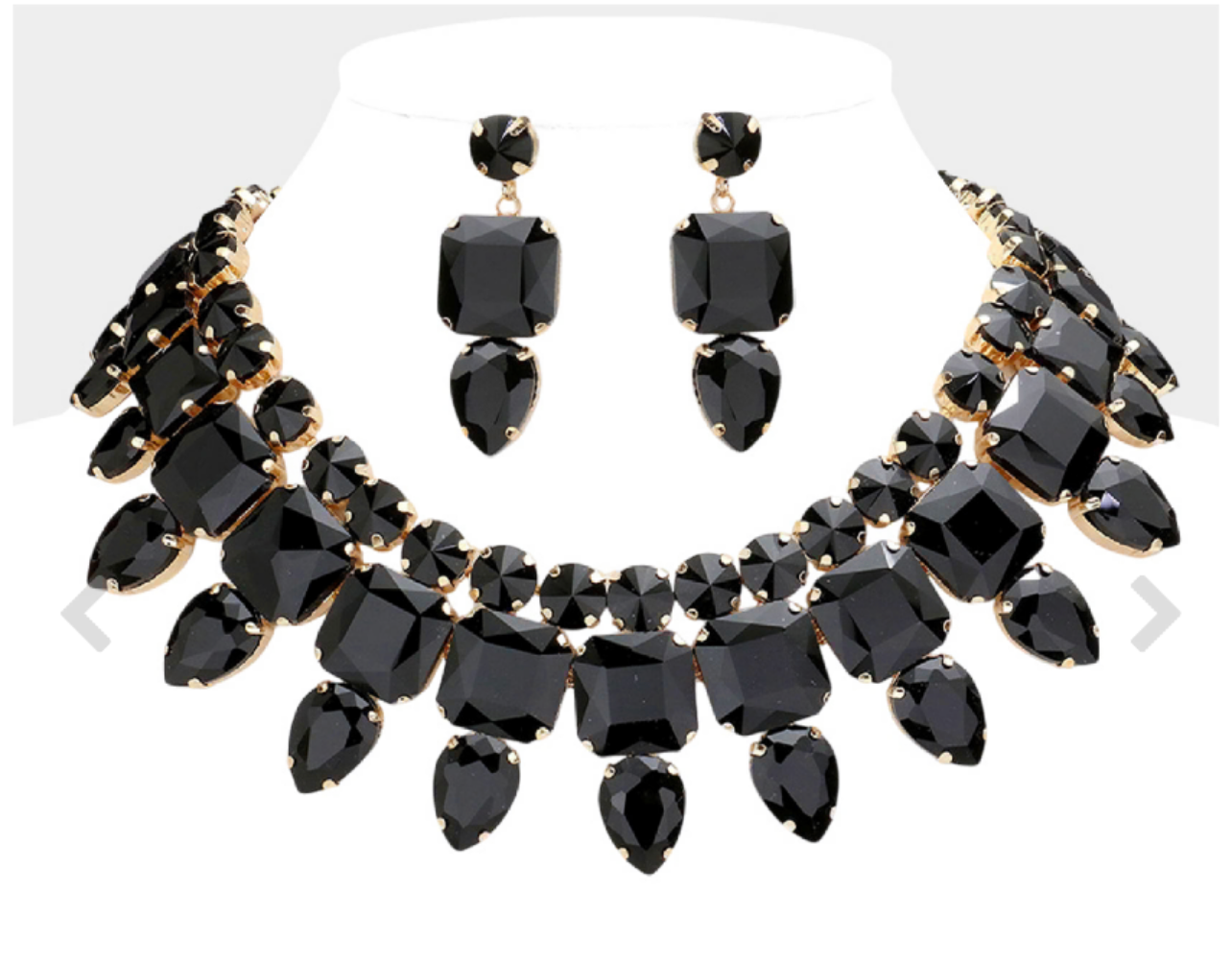 Black Multi Stone Cluster Necklace