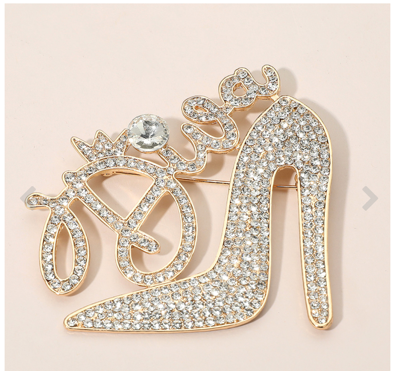 Diva Glamorous High Heel RhinestoneBrooch_ Gold