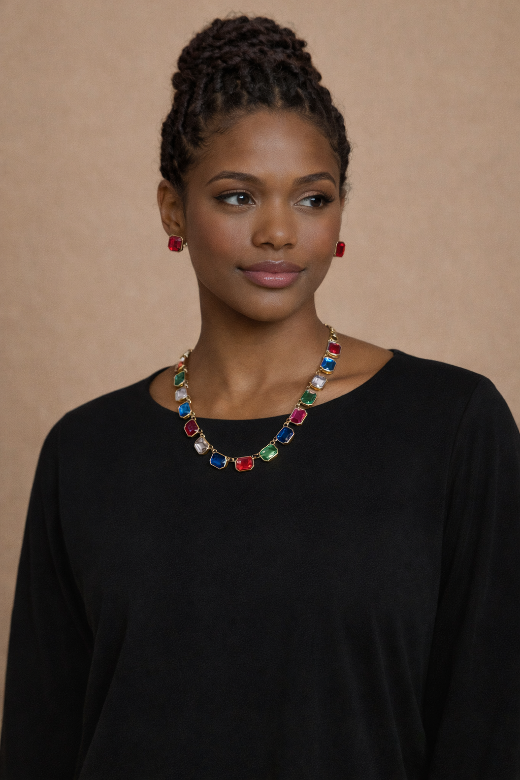 Color Stone Crystal Necklace Set