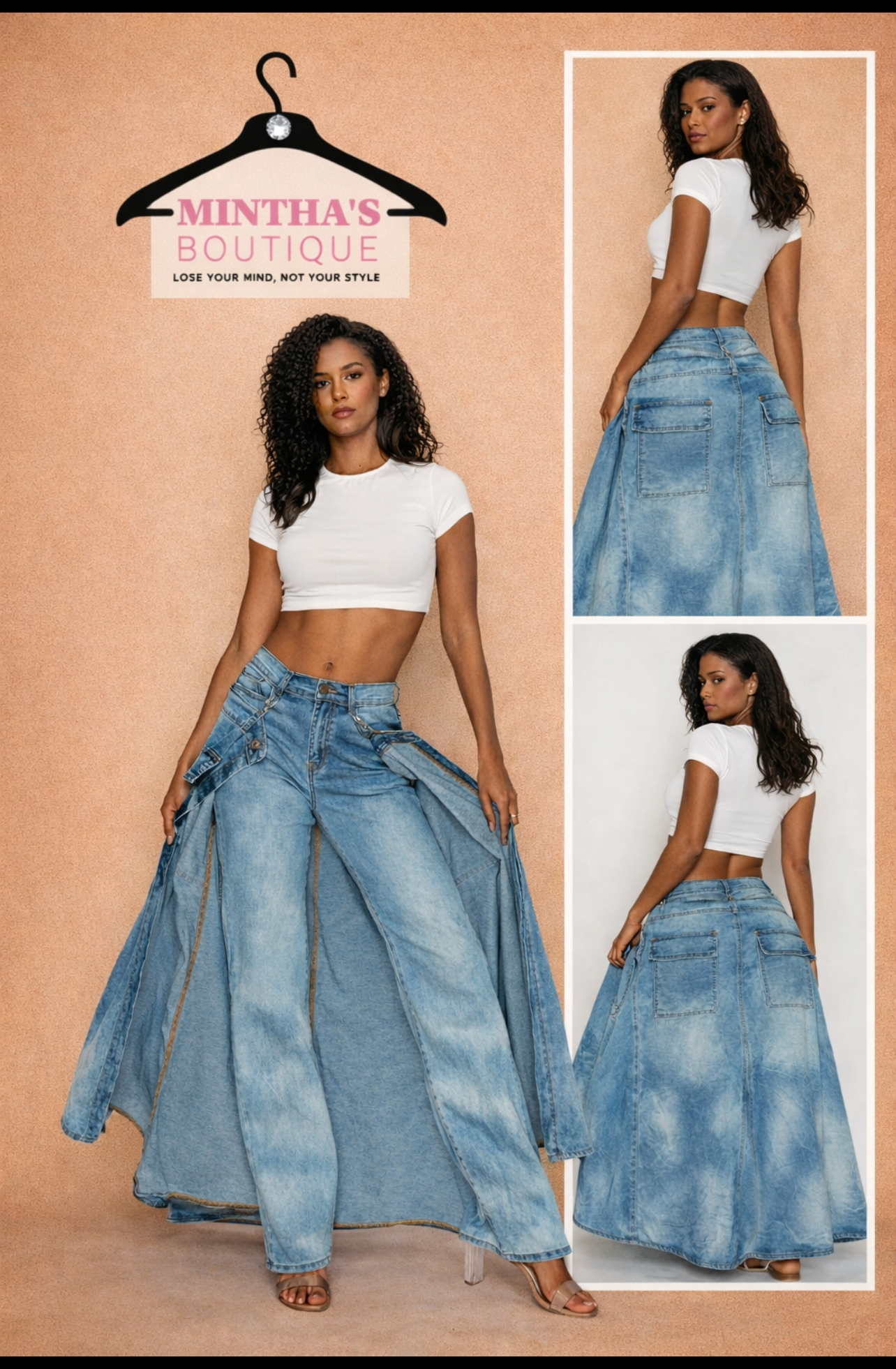 High Rise Wide Leg Cross Patch Washed Down Jeans
