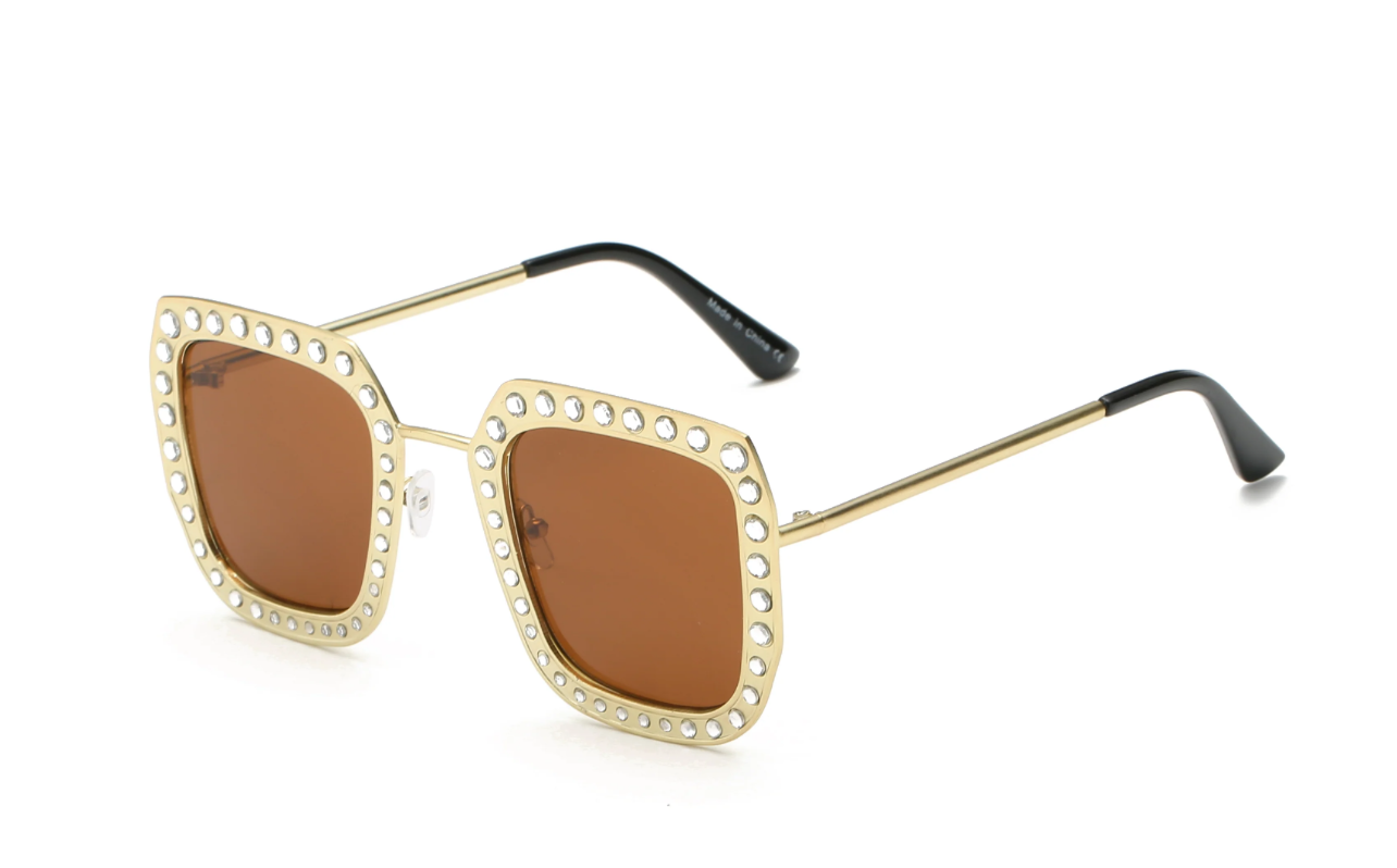 Metal Square Rhinestone Fashion Sunglasse