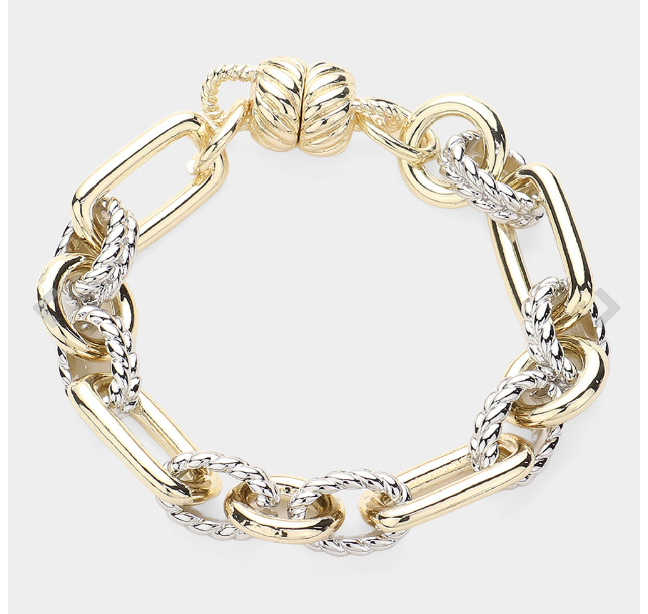 14K Gold Plated Two Tone Chain Link Magnetic Bracelet