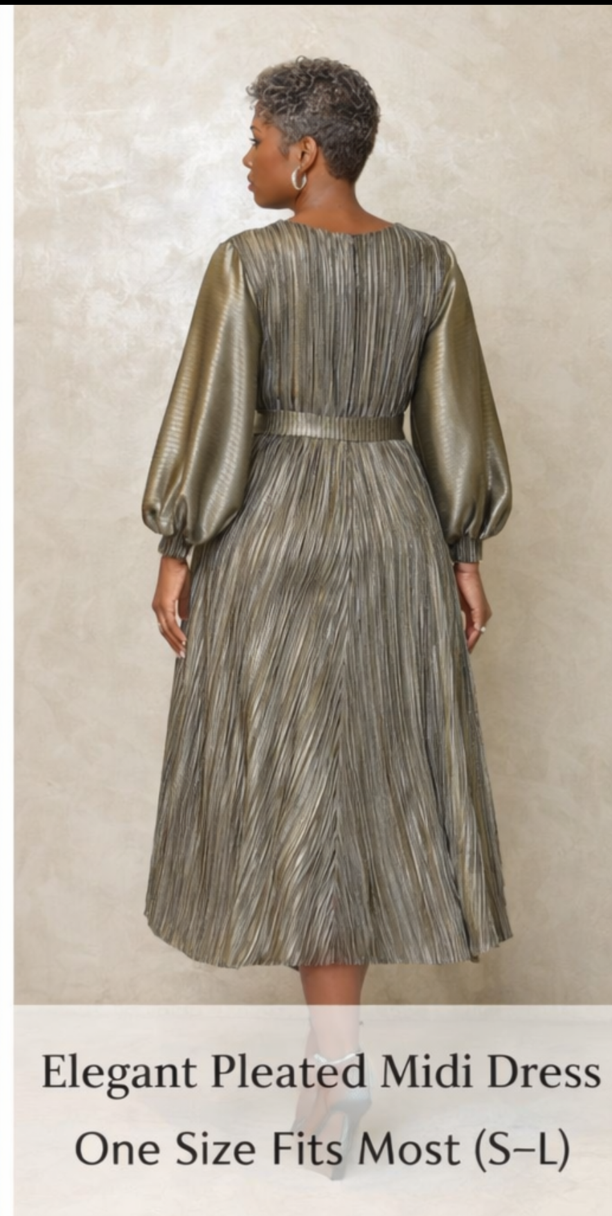 Metallic Pleats Metallic pleated dress with belt