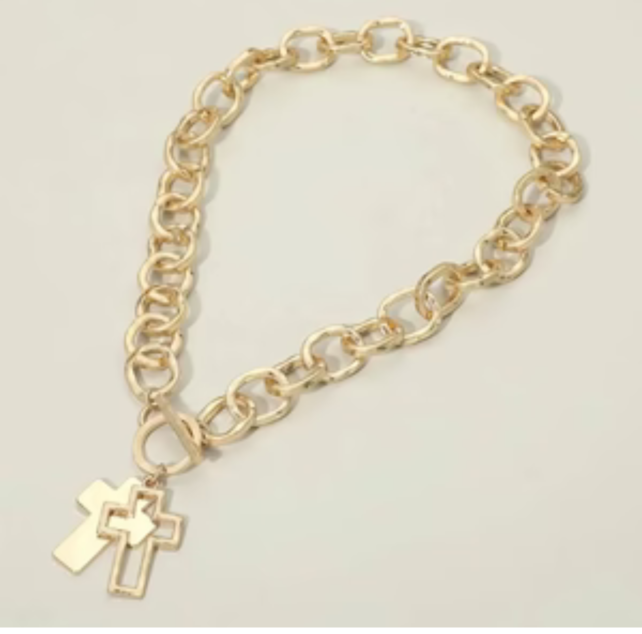 Hammered Layered Cross Pendant Necklace Mixed Metal