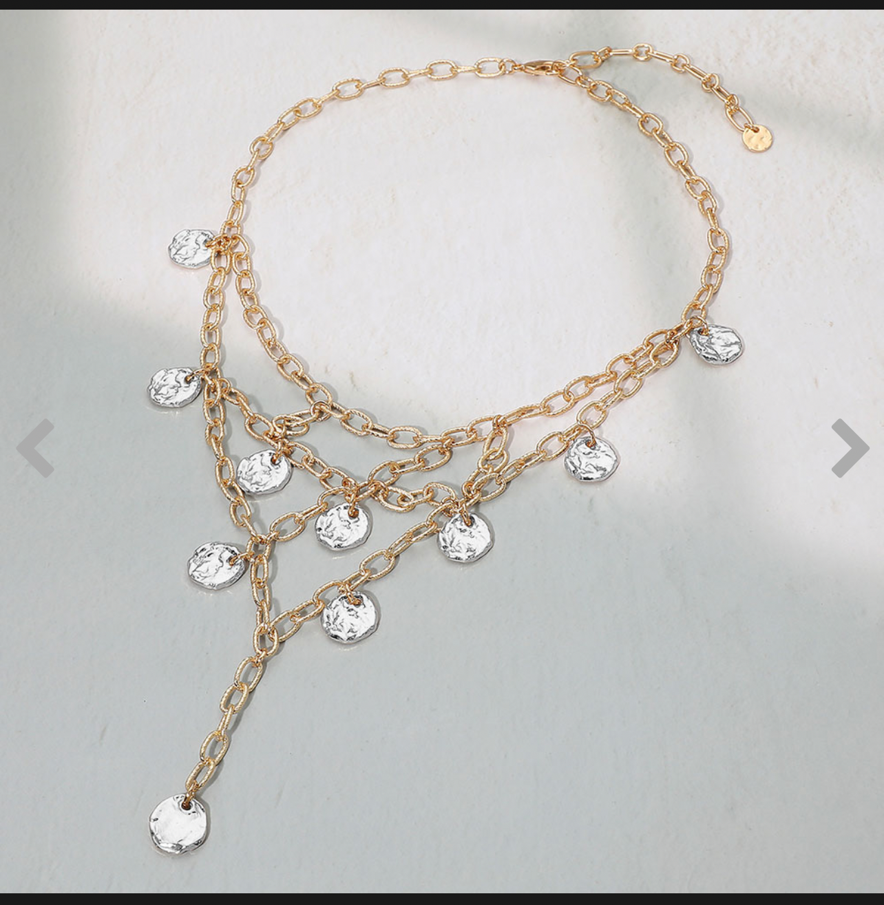 Hammered Metal Disc Drop Layered Statement Necklace
