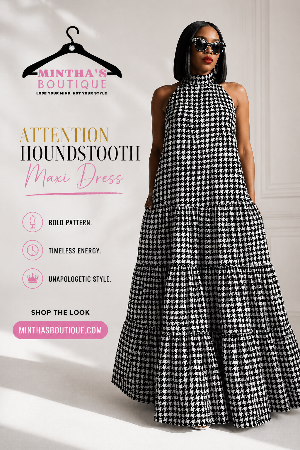 Attention Houndstooth Maxi Dress
