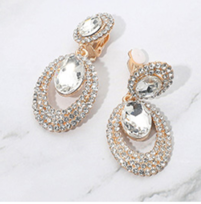 Oval Halo Drop Clip On Earrings