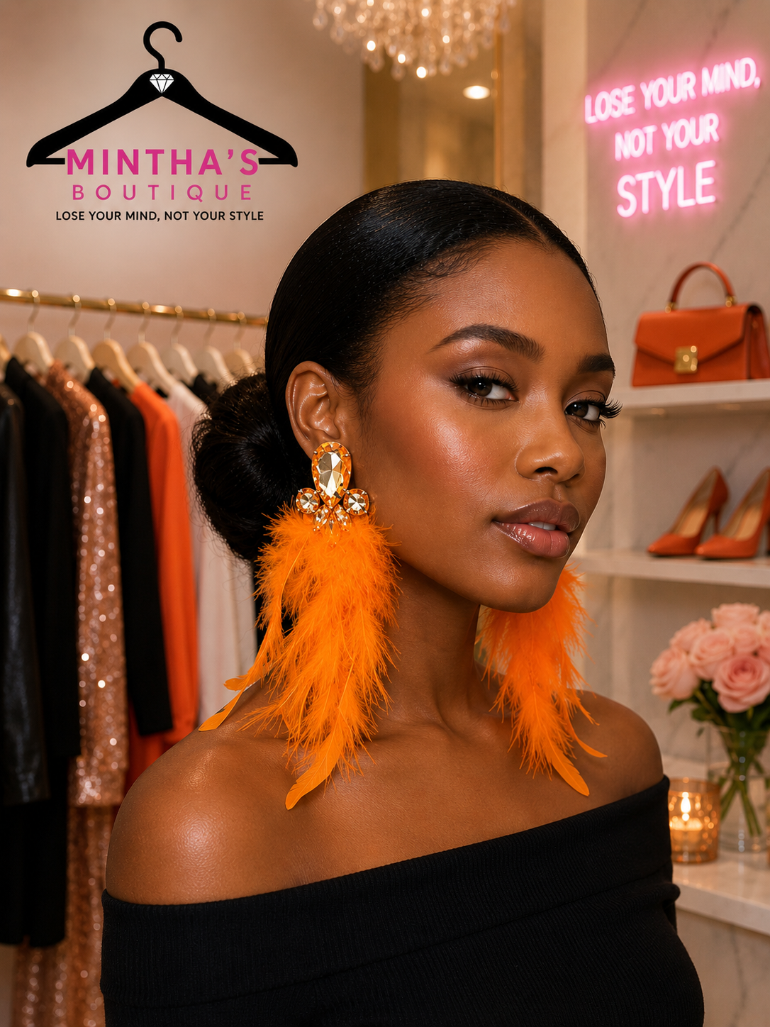 Feather Drama Earrings_Orange