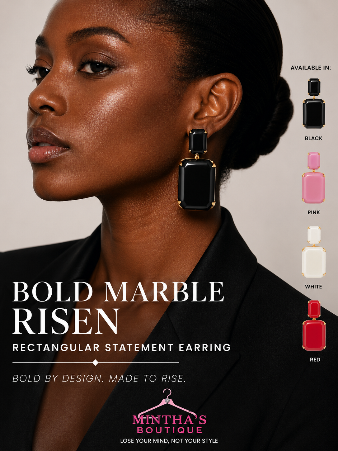 Bold Marbled Resin Rectangle Statement Earrings