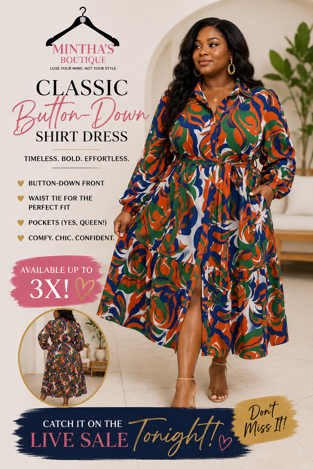 CLASSIC BUTTON DOWN SHIRT DRESS_3X