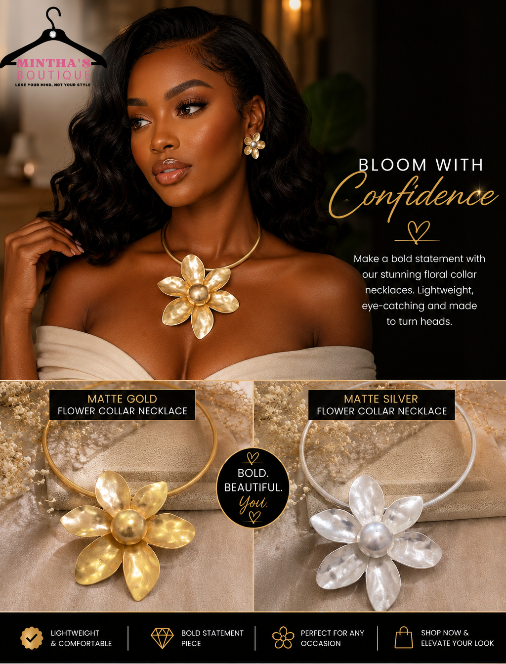 Matte Flower Collar Necklace