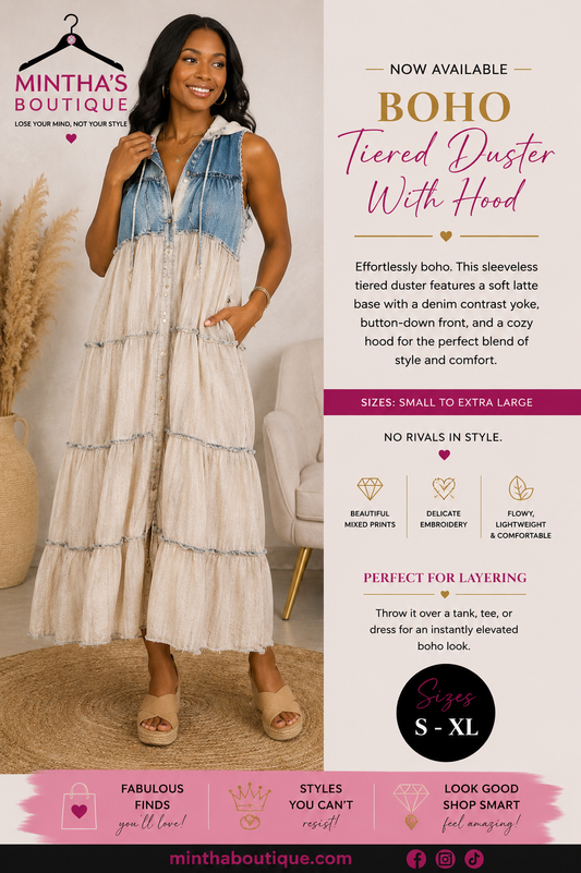 Boho Tiered Duster with Hood – Latte