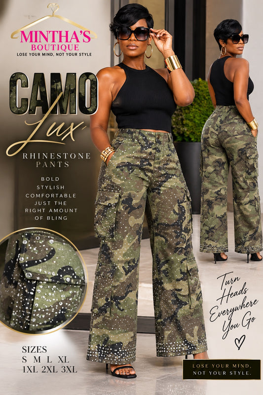 CAMO LUX RHINESTONE PANTS 🖤💚🖤 _PRE-ORDER 10/15