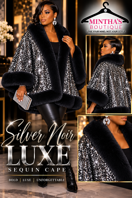 Black on Silver  Luxe Sequin  Cape