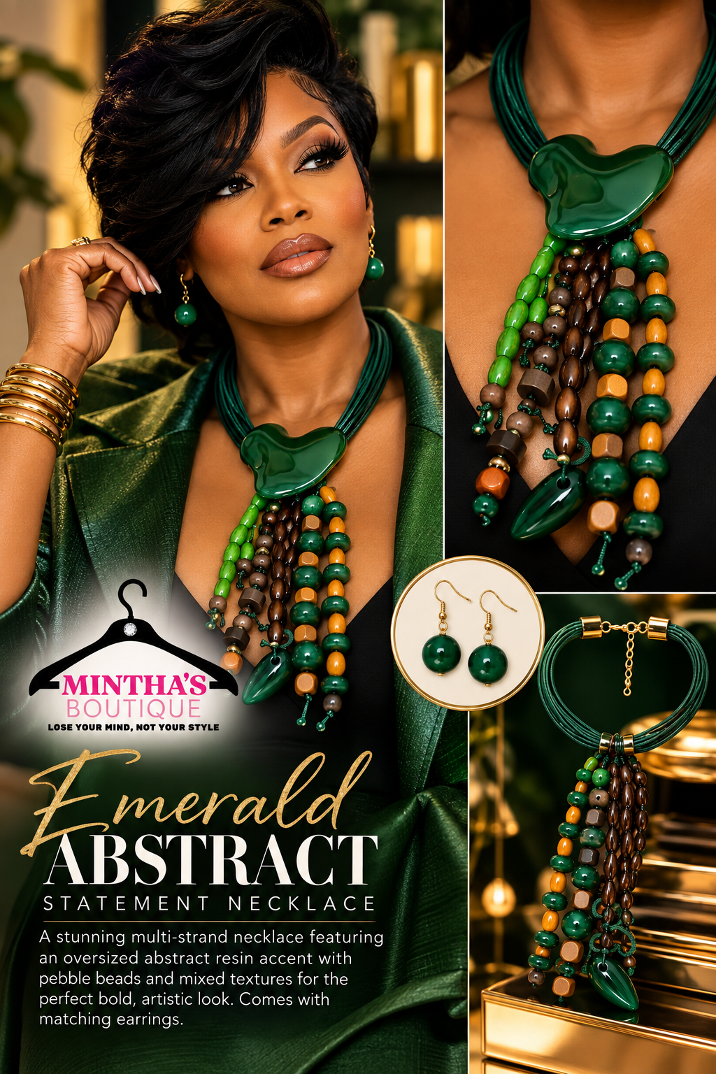 Emerald Abstract Statement Necklace