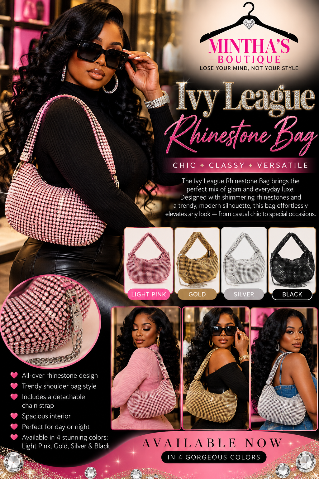 Ivy League Rhinestone Handbag ✨