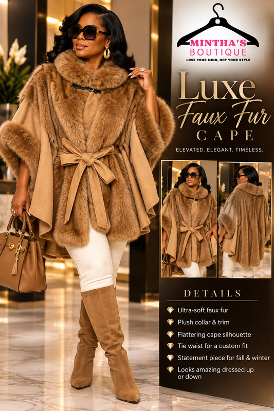 Deluxe Faux Fur Cape – Camel