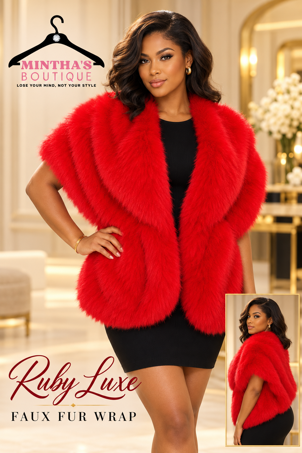 Ruby Red Faux Fur Wrap