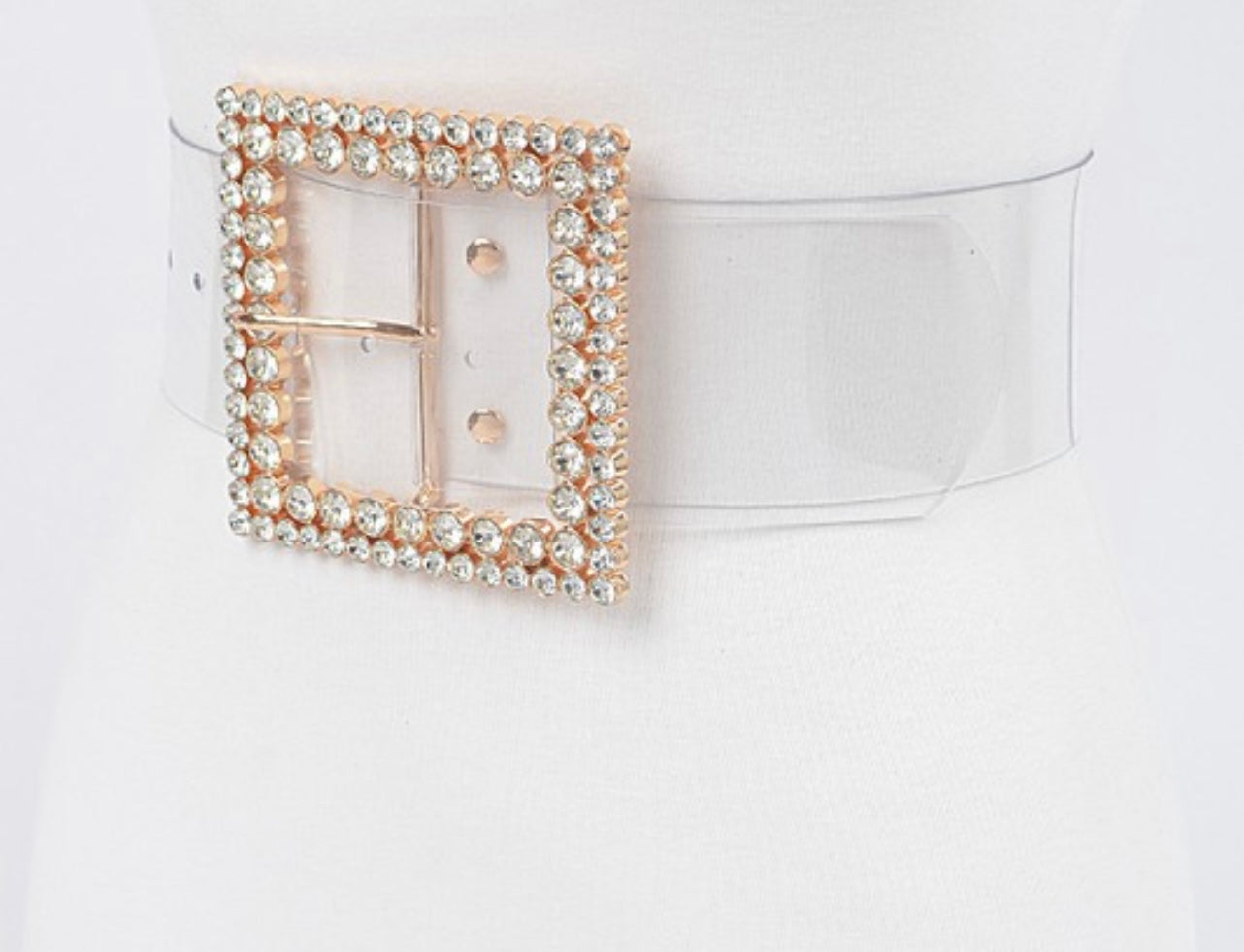 Clear w/ Gold Rhinestone Buckle Belt