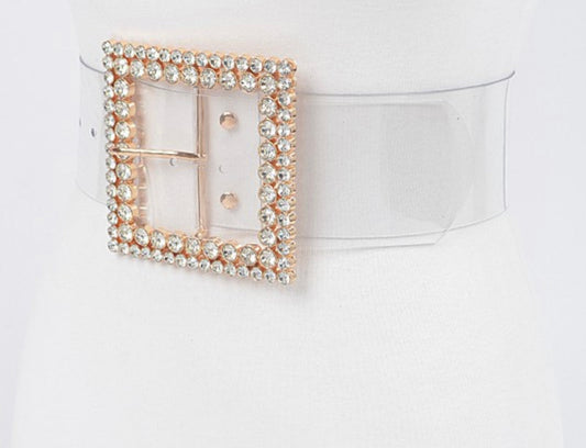 Clear w/ Gold Rhinestone or Color Rhinestone Buckle Belt _ CurvyWoman