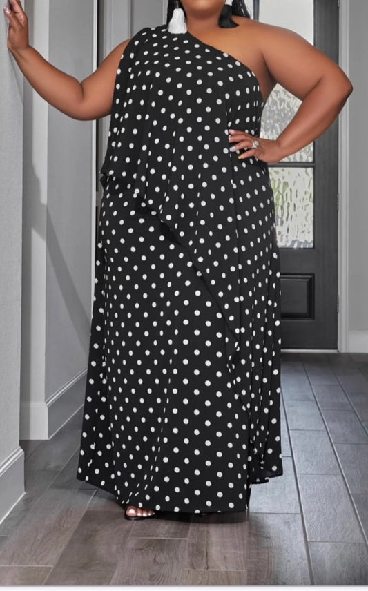 Polka Dot One Shoulder Dress