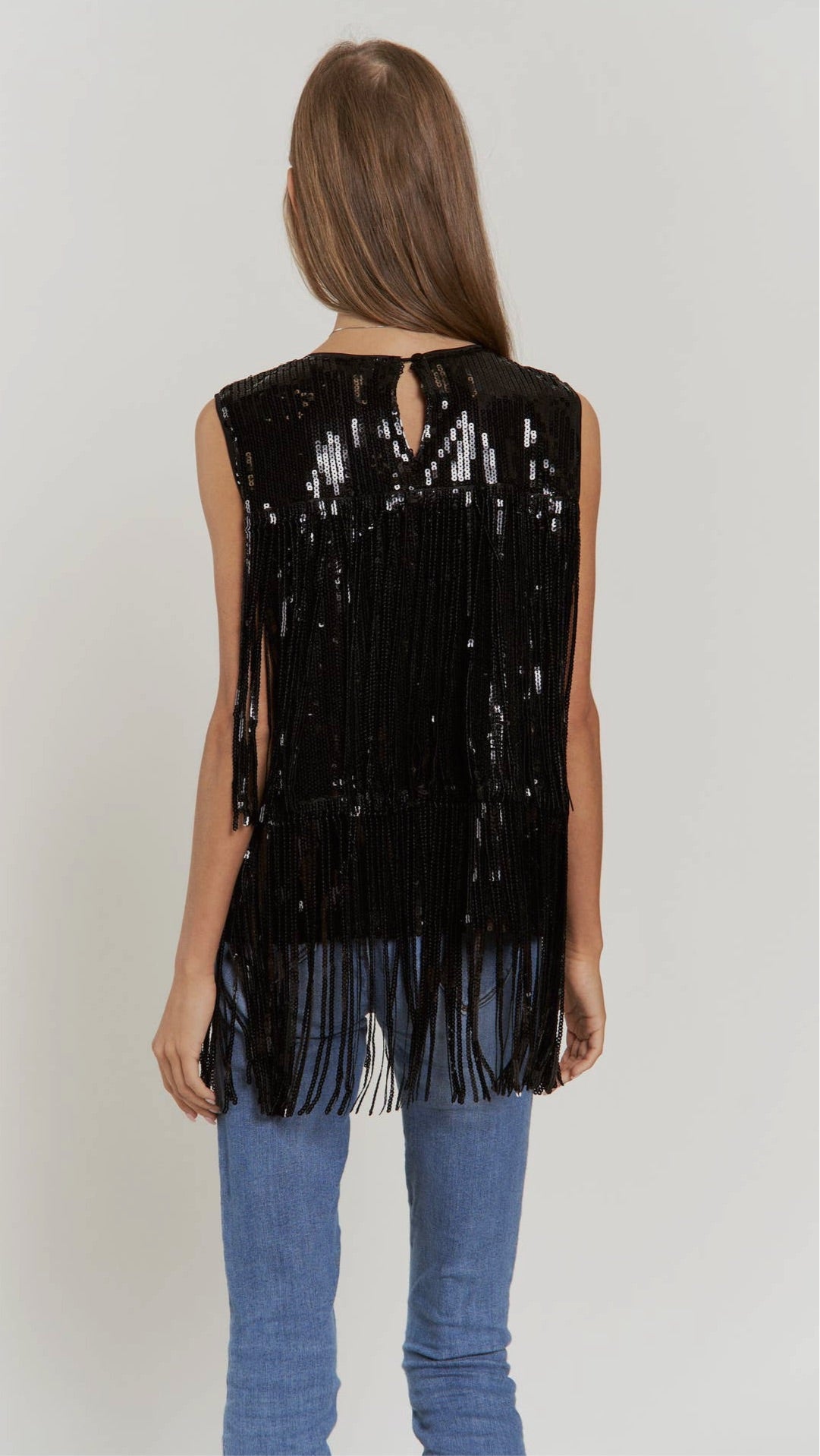 Moda Glam Sequins Tassel Tank Top