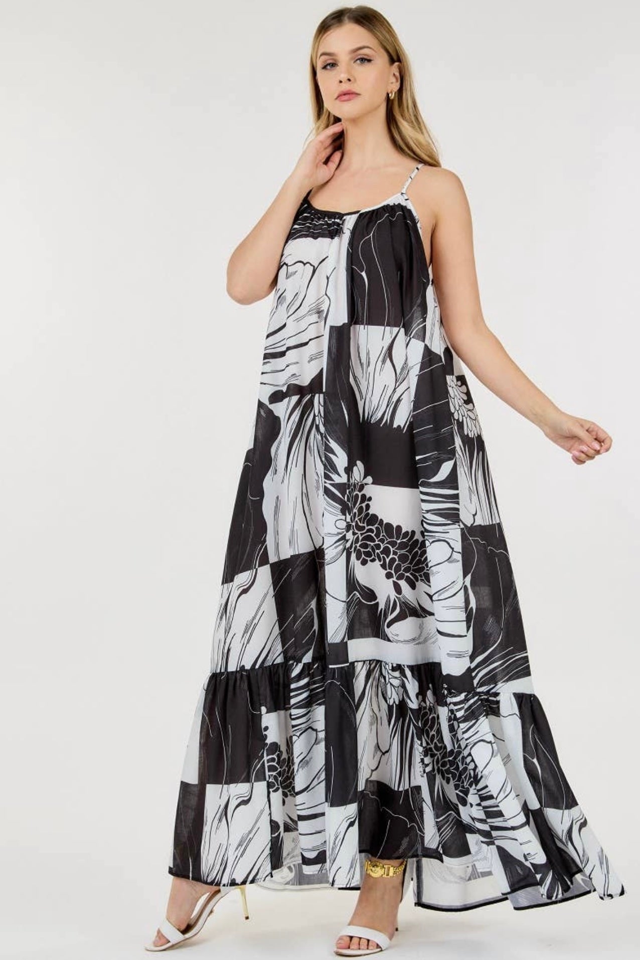 Let It Flow Black &White Maxi Dress