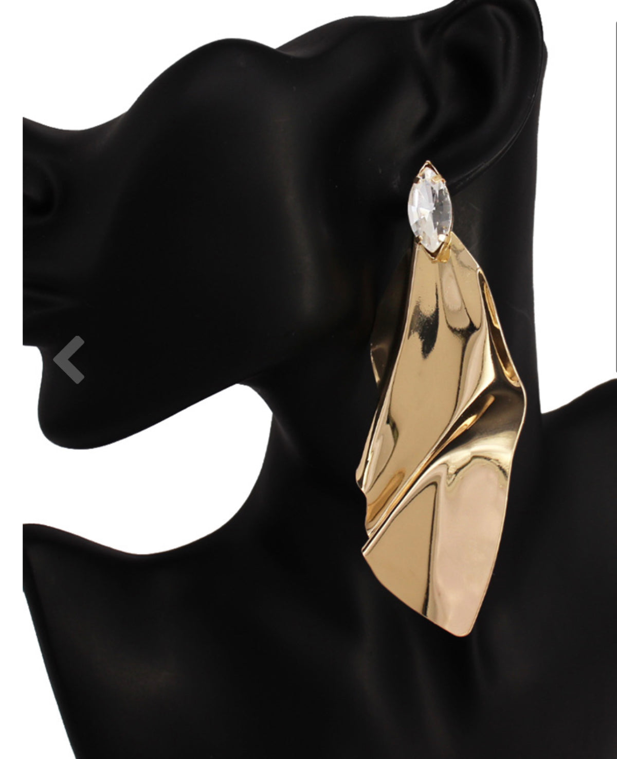 Gold Tone Marquise Stone Pointed Crushed Metal Earrings