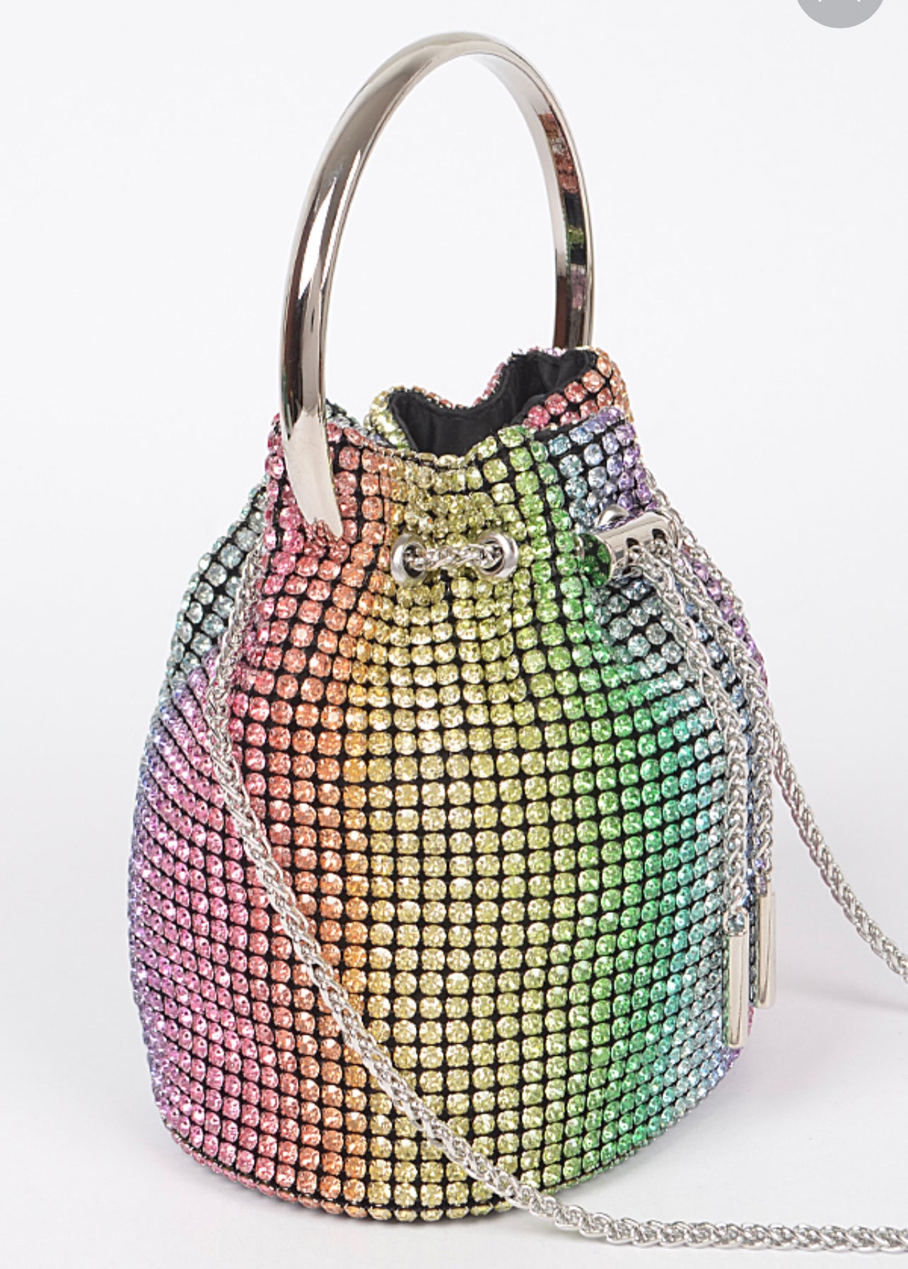 Multi Color Rhinestone Drawstring Bucket Bag