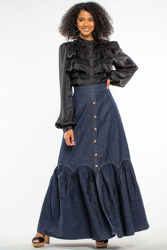 Rooftop Denim Maxi Skirt