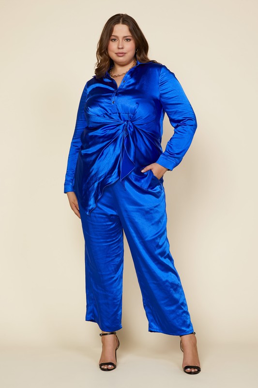 2pc Fancy Satin Pant Set_Cobalt