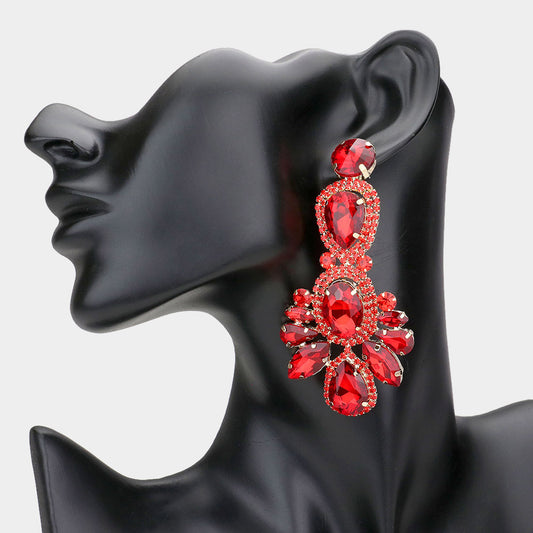 Red Crystal Rhinestone Pave Drop Earrings