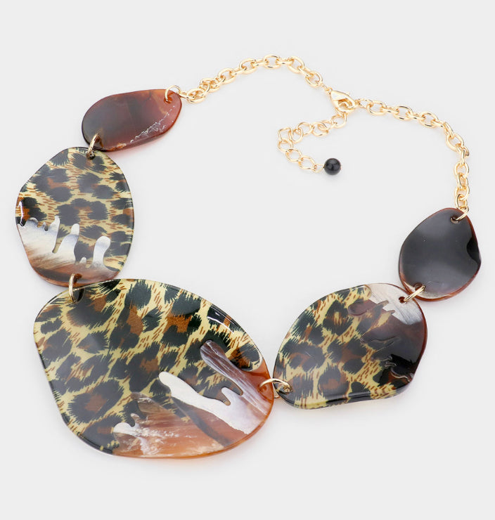 Leopard Patterned Abstract Necklace