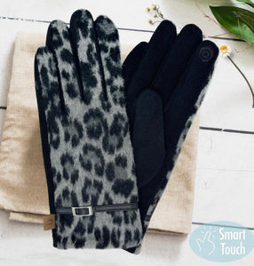 Leopard Patterned Faux Leather Buckle Smart Gloves