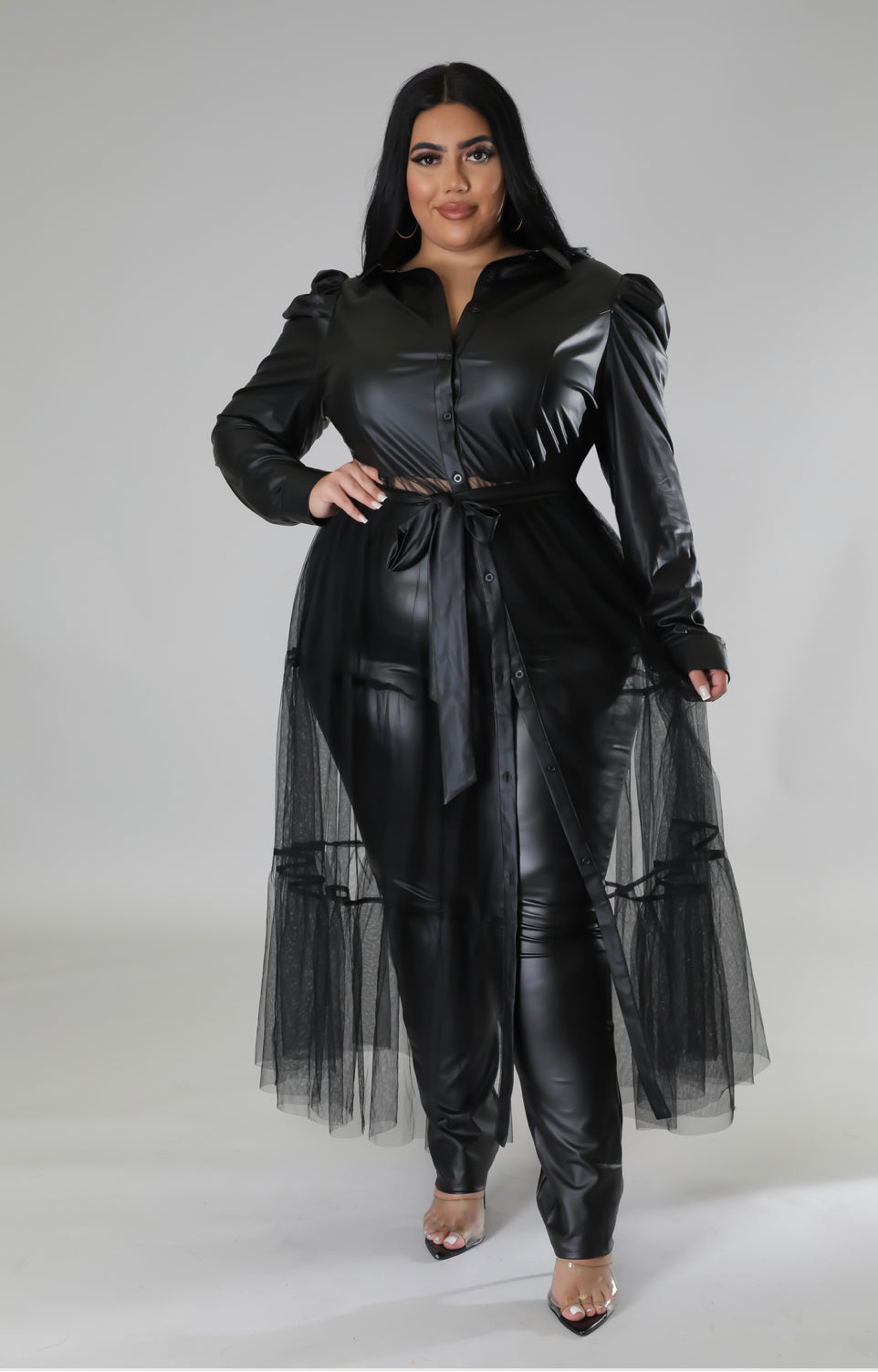 Queen of Queens Vegan Leather Top w/ Tulle