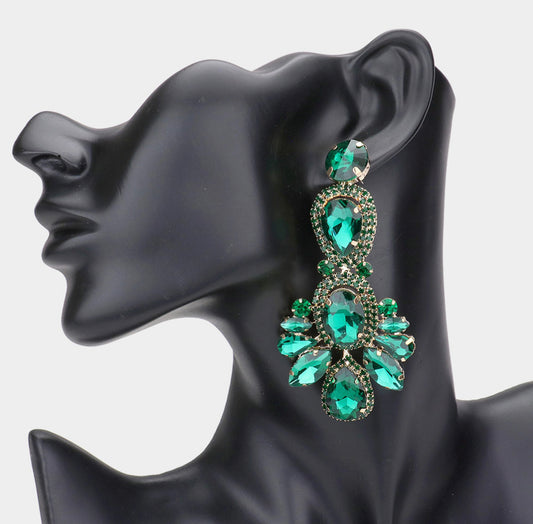 Emerald Crystal Rhinestone Pave Drop Earrings