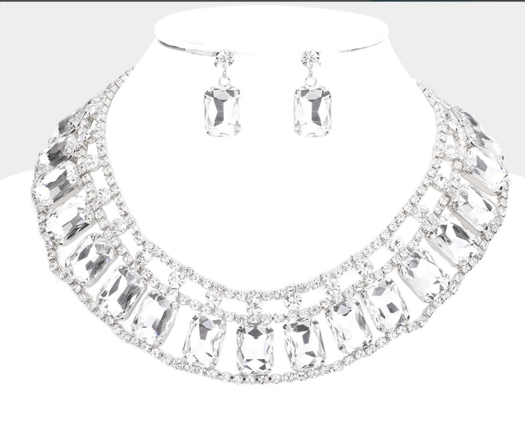 Emerald Cut Stone Accented Collar  Necklace