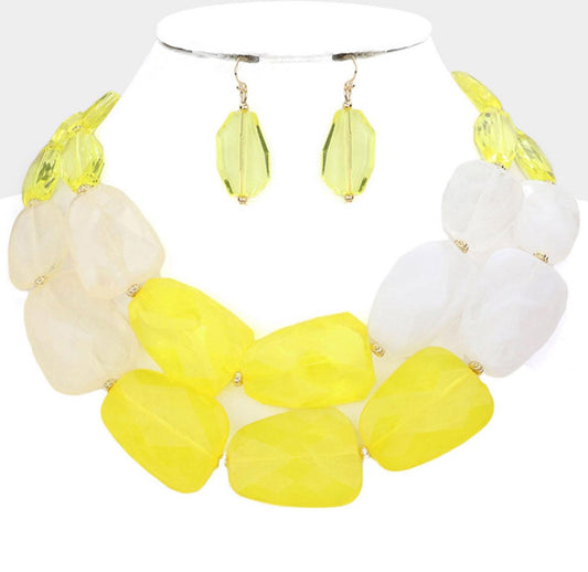 Yellow_Tiered Resin Pebble Necklace