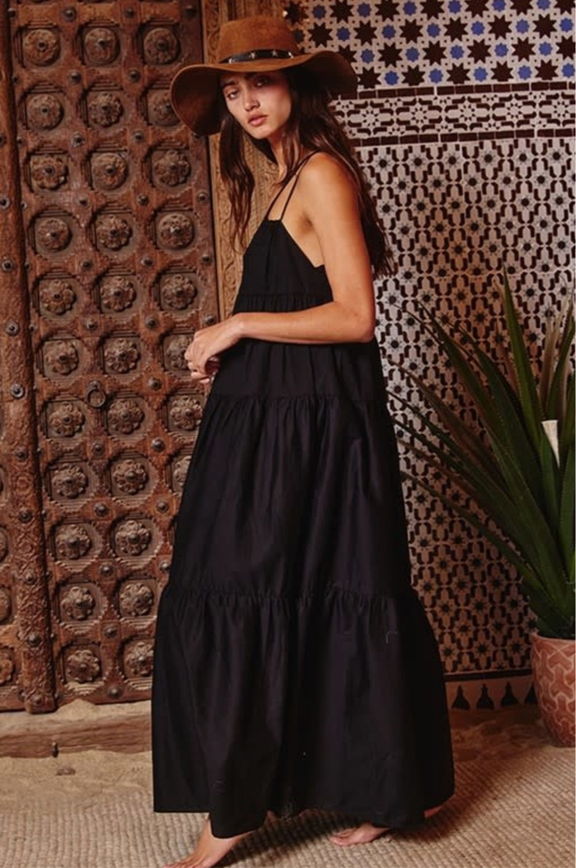 Sierra Strappy Tiered Poplin Maxi Dress