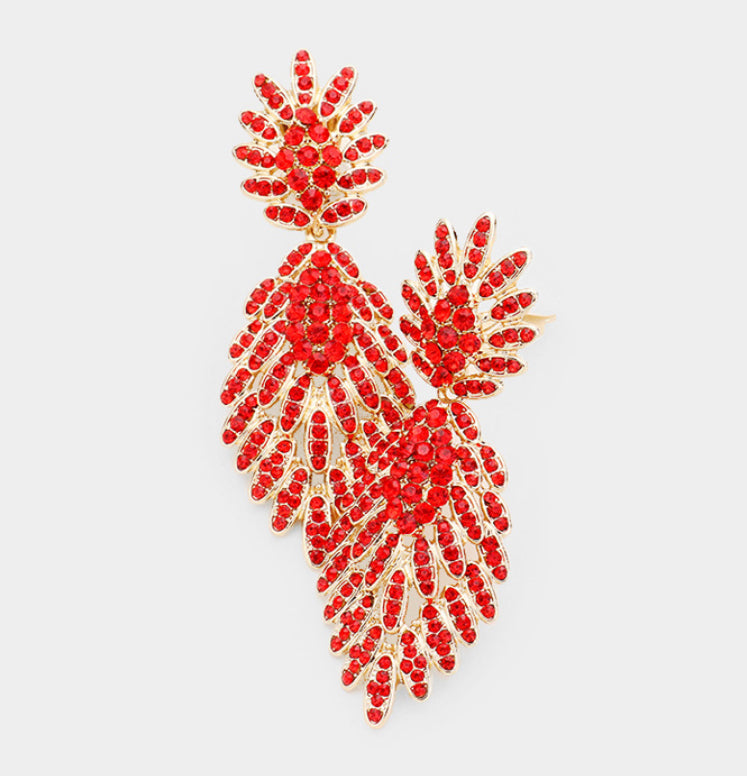 Red Feather Pave Clip on Earrings