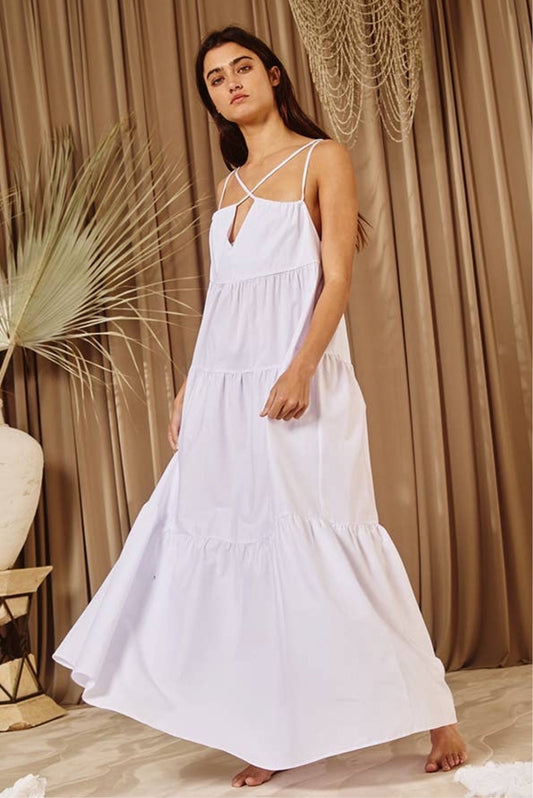 Sierra Strappy Tiered Poplin Maxi Dress