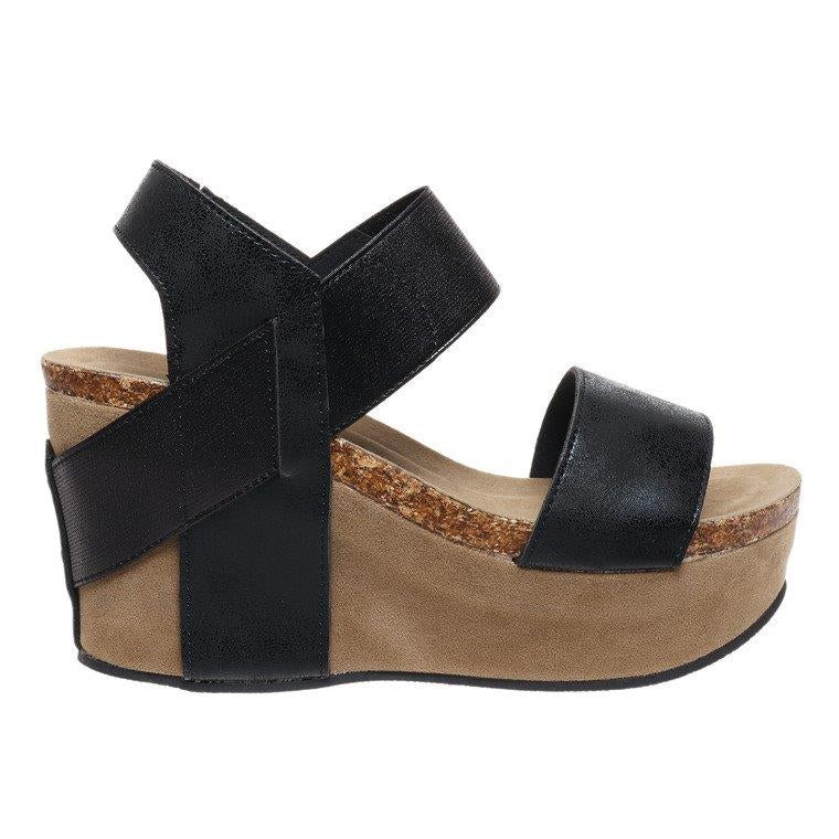 Black Wedge Strap Sandal
