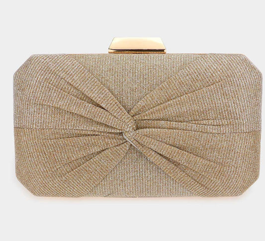 Gold Knotted Shimmery Evening Clutch / Crossbody Bag