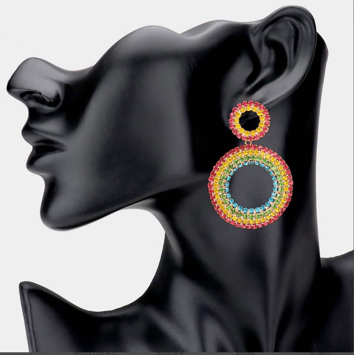 Colorful Rhinestone Double Open Round Dangle Earrings