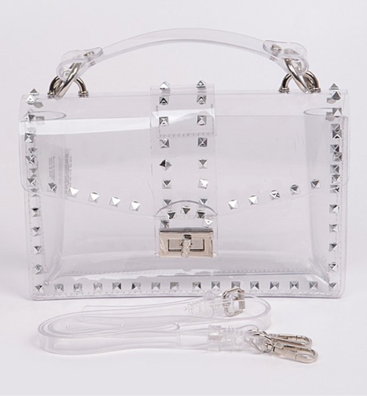 Clear Studded Clutch_Silver