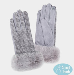 Solid Soft Feel Chenille Faux Fur Cuff Smart Gloves